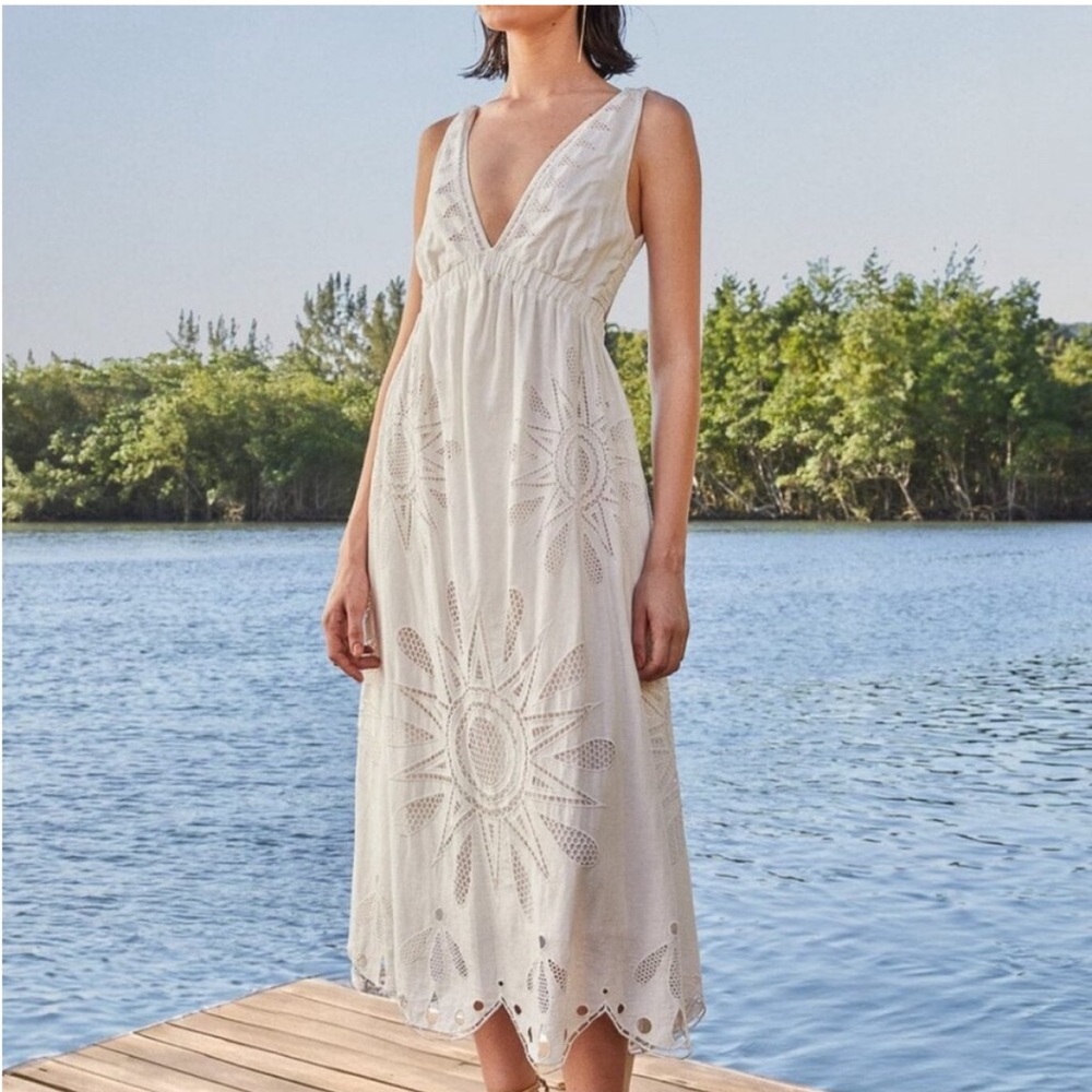 FARM Rio Womens Off White Maxi Richelieu Sleeveless Eyelet Maxi Dress NWT L